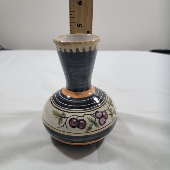 Tonala Mexican Art Pottery Vase Hand Painted Floral Blue Neutral 4.5 " Tall Sign - Picture 10 of 10